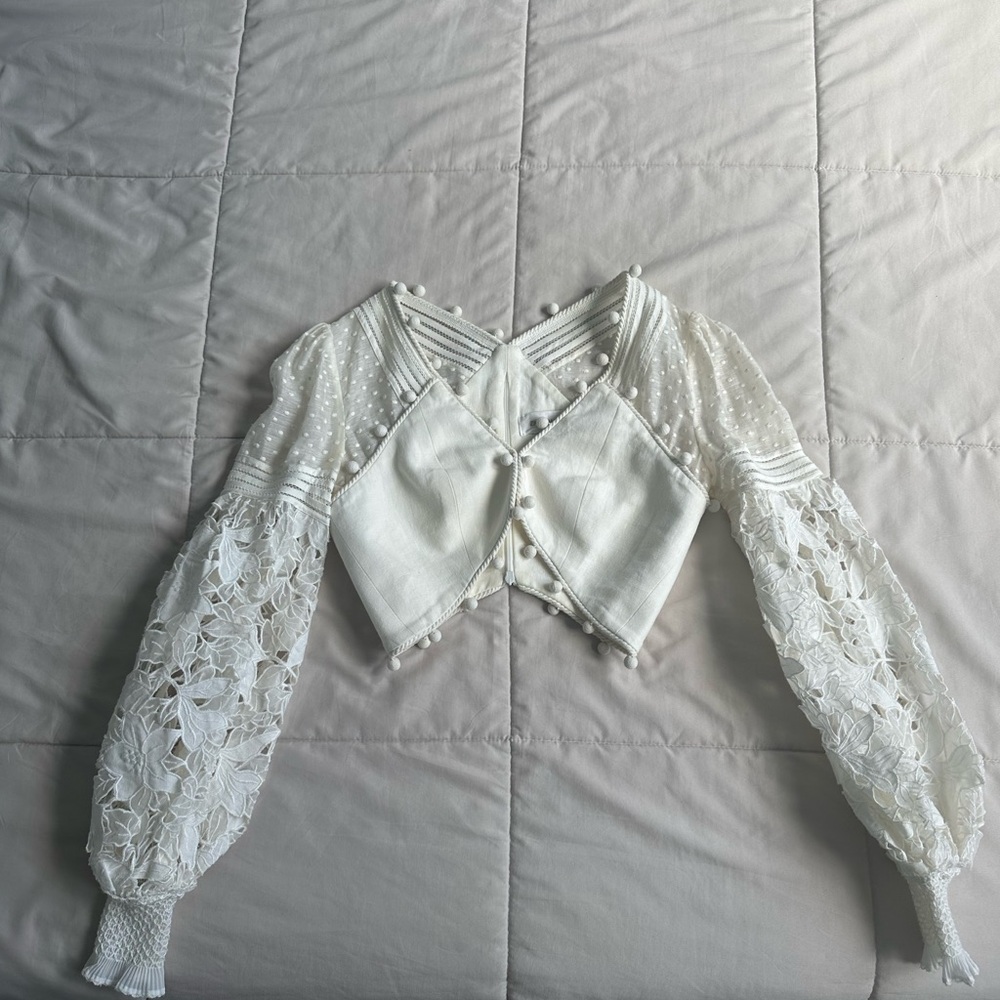 Zimmermann White Lace Blouse with Puff Sleeves